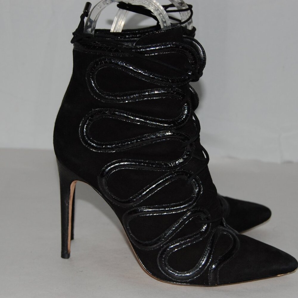 Alexandre Birman Black Suede Lace-Up Ankle Booties - Picture 9 of 13